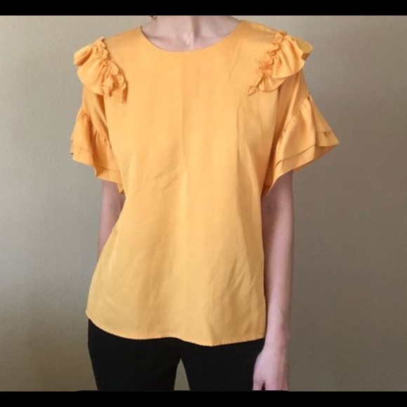 Gianni Bini Mary Ruffle Sleeve Blouse Mustard M - Picture 3 of 10